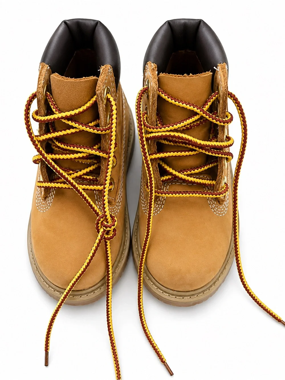 Tan Work Boots with Two-Tone Red & Yellow Laces